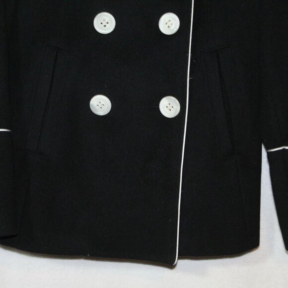Express womens peacoat size 8 black white piping buttons wool casual mod retro - Picture 4 of 10